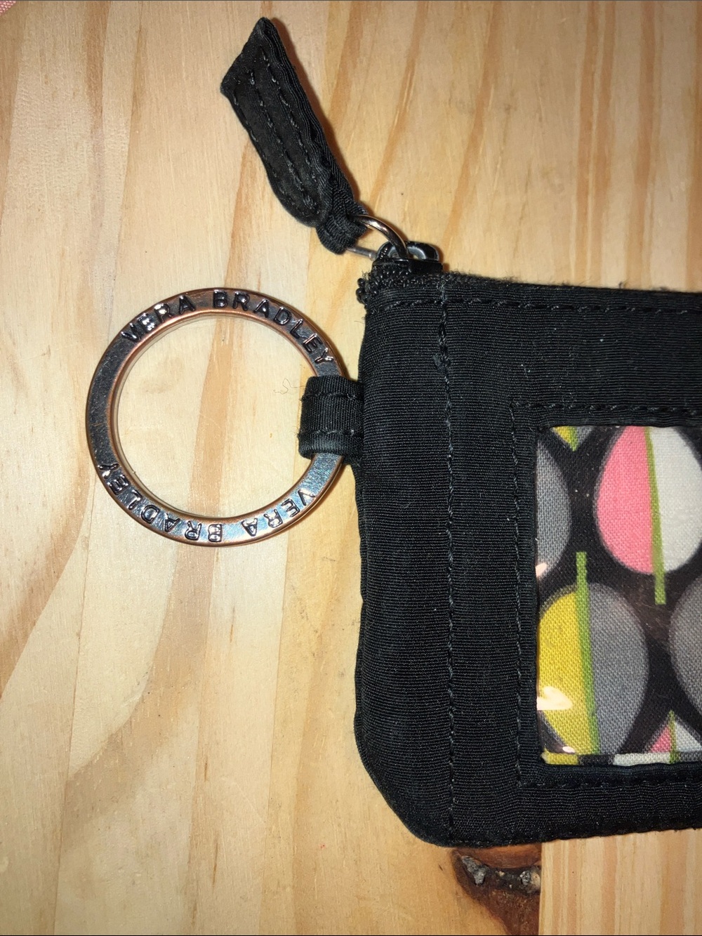 Vera Bradley Black ID Card Holder with Multicolor Leaf Print 4” X 3” - Picture 2 of 5